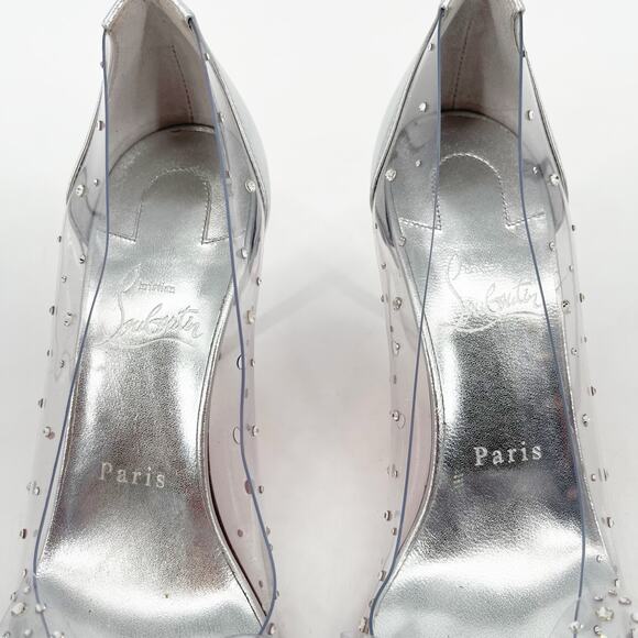 Christian Louboutin Jelly Strass 80 Silver Crystal Bow PVC Pointed Toe Pumps 37 - Picture 7 of 10